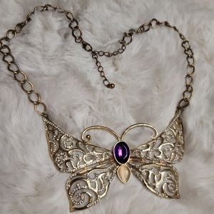 Gold Tone Butterfly Pendant Necklace